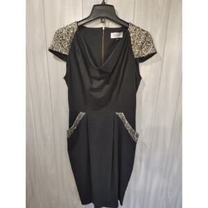 Closet London Women's Sequined Black Short Sleeve Midi Dress Size 8